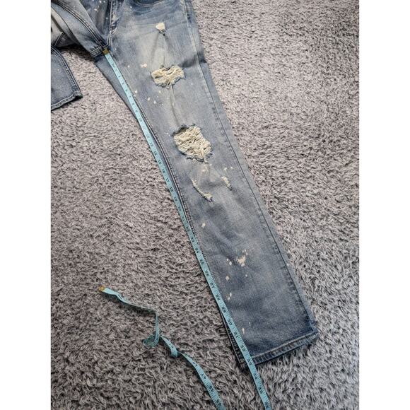 Empyre Jeans Men 32x34 Blue Straight Relax Thrashed Denim Streetwear Distressed - Picture 8 of 10